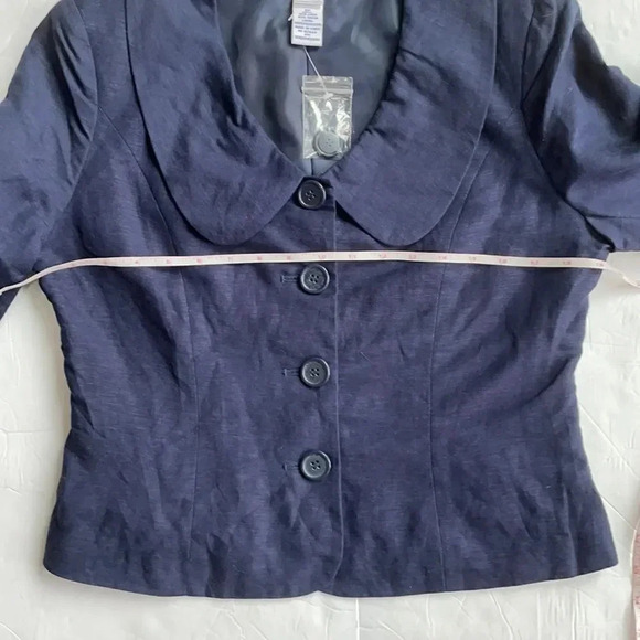 JG Hook linen blend blazer, navy. Round collar. NWOT women’s size 8 petite - Picture 3 of 8